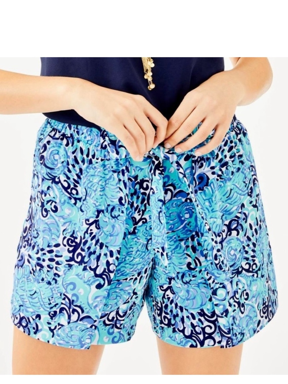 Lilly Pulitzer Mylee Tie Front Shorts Women’s Size 00 Tropical Print Beach Blue